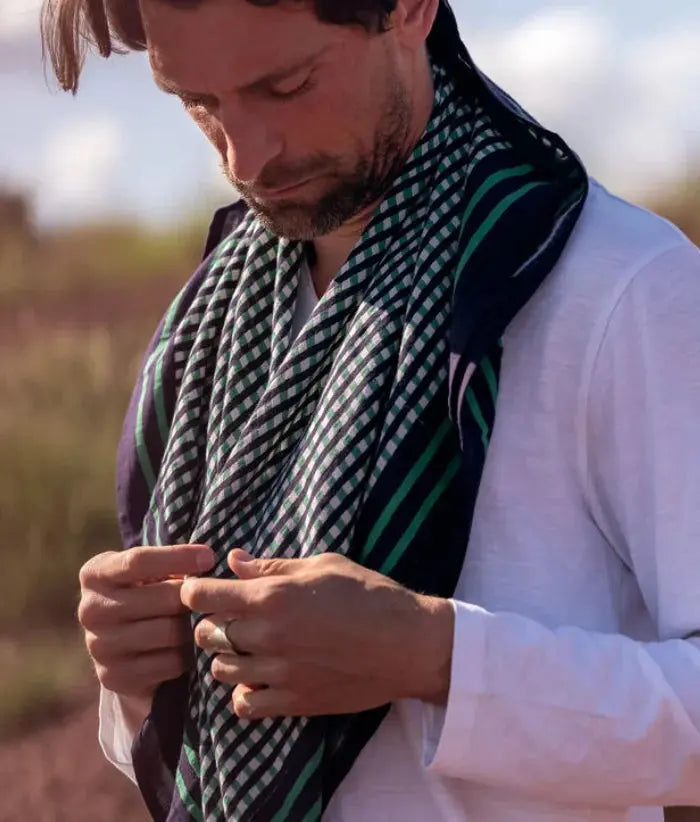 Grand foulard vichy Tara fougère Bindi atelier