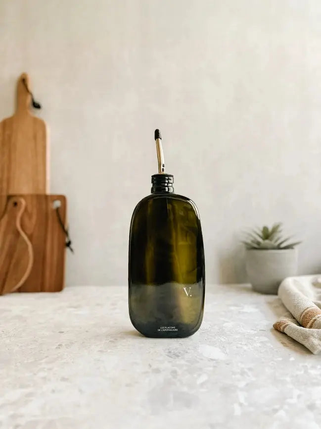 Bouteille vinaigre design en verre fumé à silhouette élancée les flacons de l'apothicaire