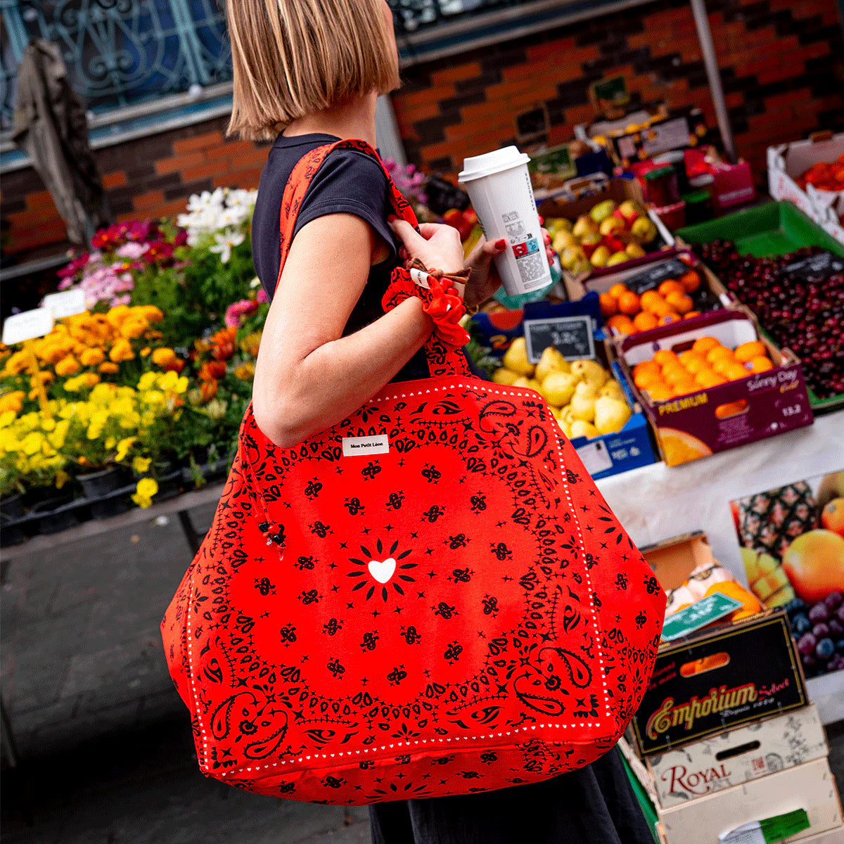 Cabas XXL bandana rouge en toile de coton Mon petit Léon mon petit léon