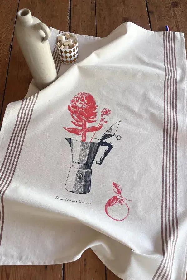 Torchon de cuisine sérigraphié Barnabé aime le café Les curieuses
