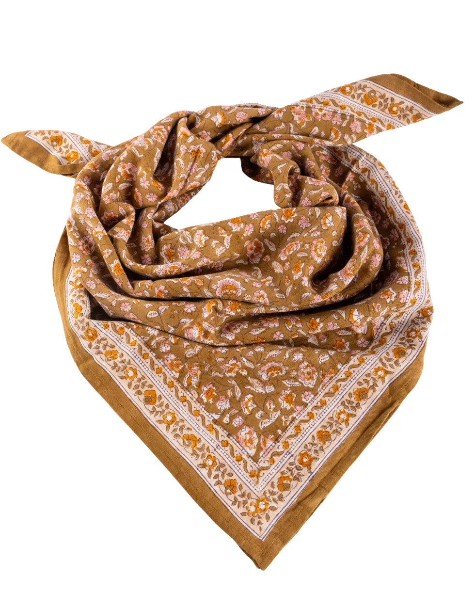 Bindi atelier Foulard coton femme Folk Story Crème – Imprimé bohème Bindi atelier