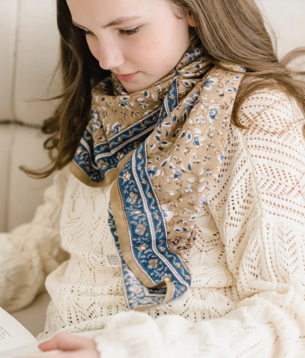Bindi atelier Foulard coton femme Folk Story Crème – Imprimé bohème Bindi atelier