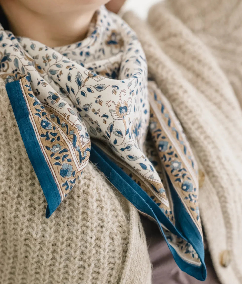 Bindi atelier Foulard coton femme Folk Story Crème – Imprimé bohème Bindi atelier