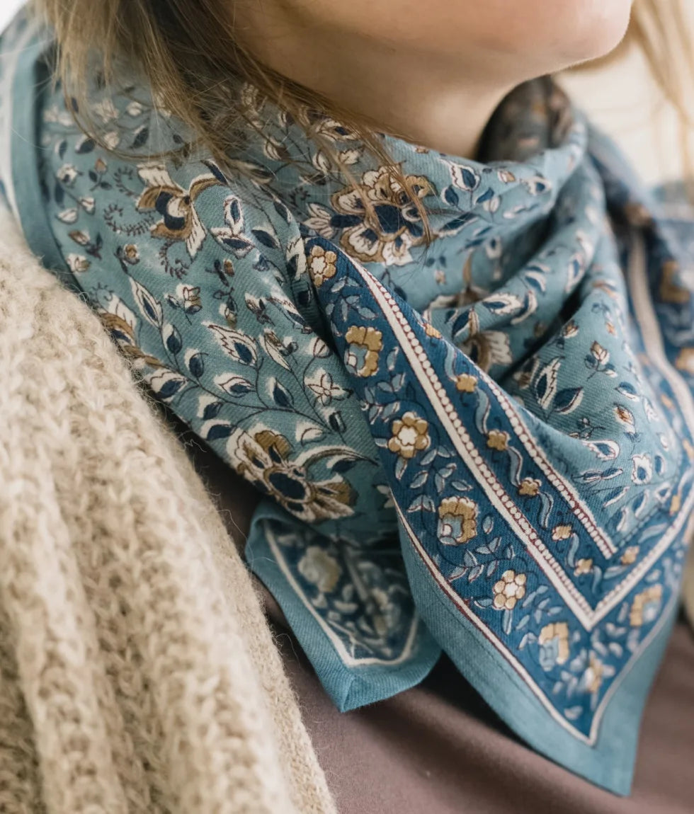 Bindi atelier Foulard coton femme Folk Story Crème – Imprimé bohème Bindi atelier