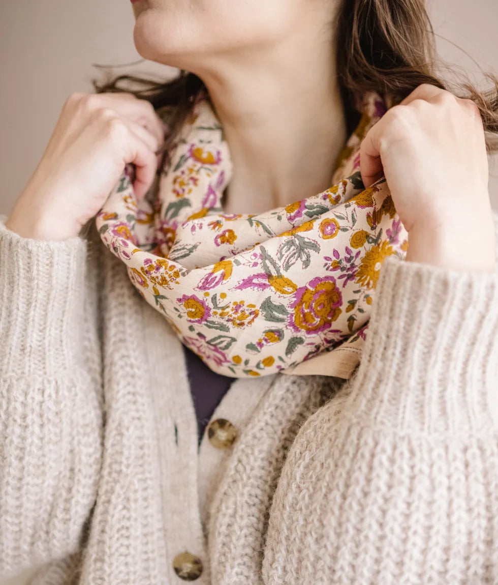 Bindi atelier Foulard coton femme Folk Story Crème – Imprimé bohème Bindi atelier