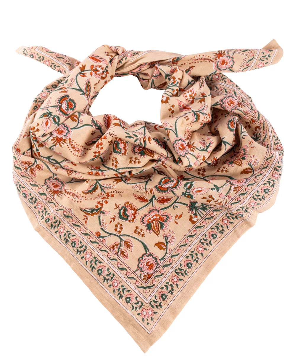 Bindi atelier Foulard coton femme Folk Story Crème – Imprimé bohème Bindi atelier