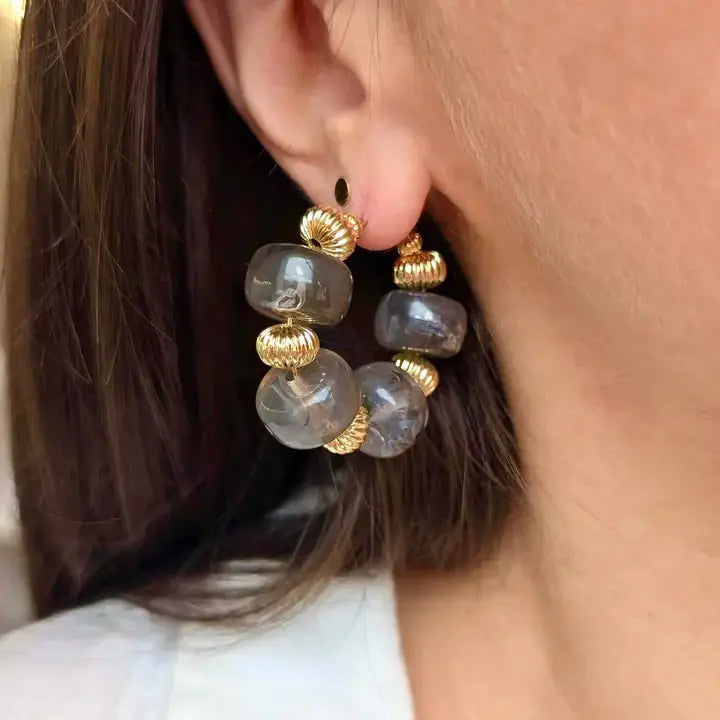 Créoles perles marbrées GIGI – Boucles d’oreilles colorées