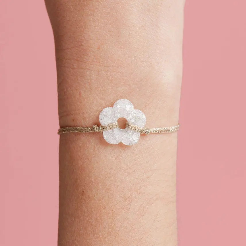 Bracelet fleur résine ajustable coloré fait main
