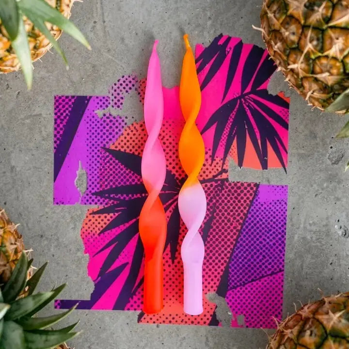 Bougie néon torsadée édition Miami colorée et design