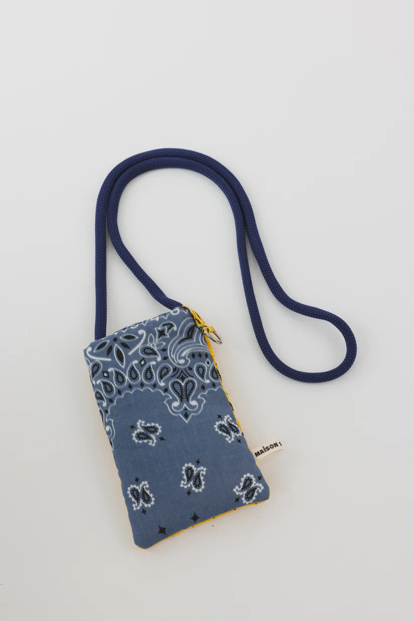 Pochette téléphone vert olive et prune – bandoulière en coton Maison Saussure Maison saussure