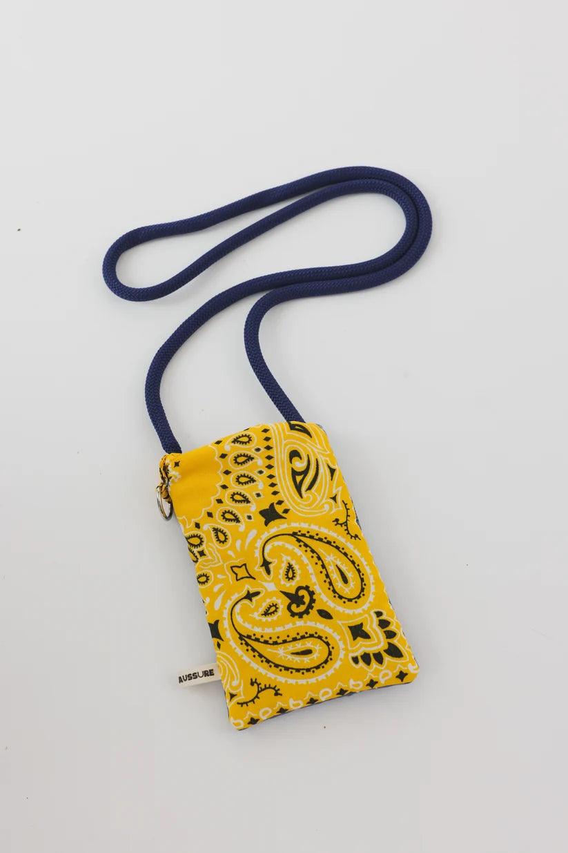 Pochette téléphone vert olive et prune – bandoulière en coton Maison Saussure Maison saussure