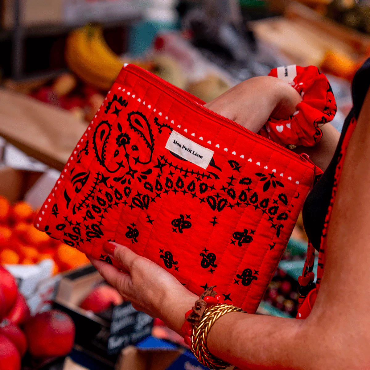 Pochette matelassée bandana rouge en coton Mon petit léon mon petit léon