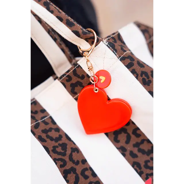 Porte-clé miroir cœur rouge à mousqueton