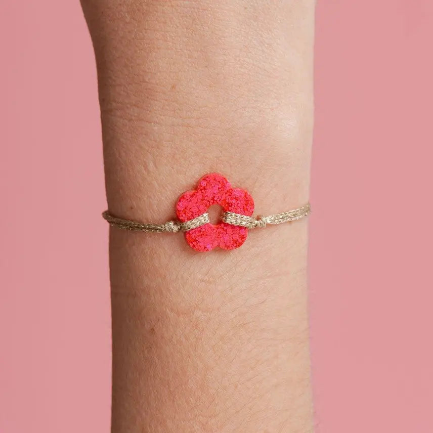 Bracelet fleur résine ajustable coloré fait main